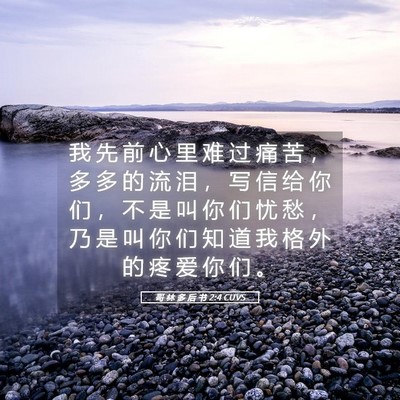 Picture 05 - 哥 林 多 后 书 2:4 CUVS - 我 先 前 心 里 难 过 痛 苦 ， 多 多 - Bible Verse Picture