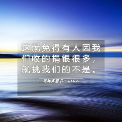 Picture 05 - 哥 林 多 后 书 8:20 CUVS - 这 就 免 得 有 人 因 我 们 收 的 捐 - Bible Verse Picture