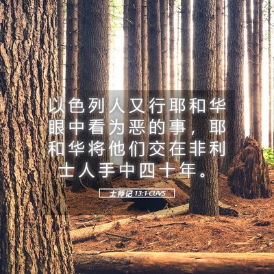 Picture 05 - 士 师 记 13:1 CUVS - 以 色 列 人 又 行 耶 和 华 眼 中 看 - Bible Verse Picture