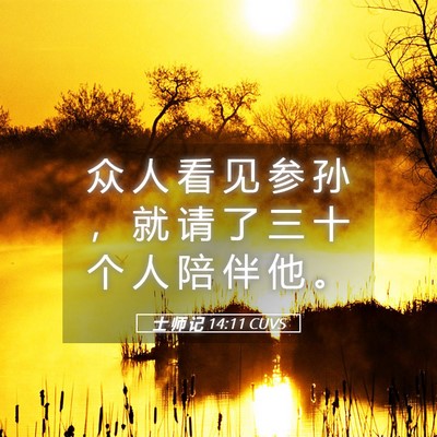 Picture 05 - 士 师 记 14:11 CUVS - 众 人 看 见 参 孙 ， 就 请 了 三 十 - Bible Verse Picture
