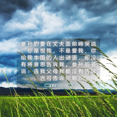 Picture 05 - 士 师 记 14:16 CUVS - 参 孙 的 妻 在 丈 夫 面 前 啼 哭 说 - Bible Verse Picture