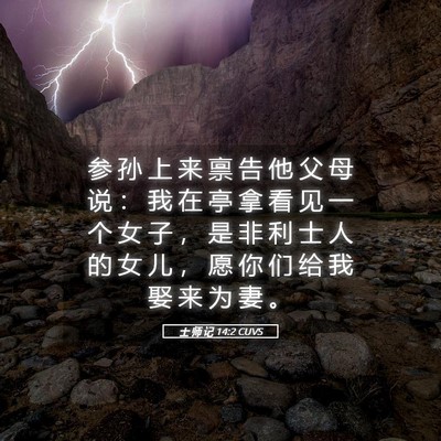 Picture 05 - 士 师 记 14:2 CUVS - 参 孙 上 来 禀 告 他 父 母 说 ： 我 - Bible Verse Picture