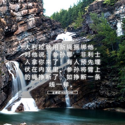 Picture 05 - 士 师 记 16:12 CUVS - 大 利 拉 就 用 新 绳 捆 绑 他 ， 对 - Bible Verse Picture