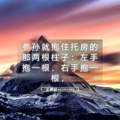 Picture 05 - 士 师 记 16:29 CUVS - 参 孙 就 抱 住 托 房 的 那 两 根 柱 - Bible Verse Picture