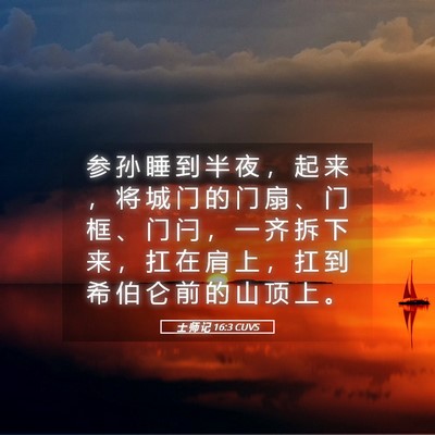 Picture 05 - 士 师 记 16:3 CUVS - 参 孙 睡 到 半 夜 ， 起 来 ， 将 城 - Bible Verse Picture
