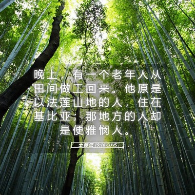 Picture 05 - 士 师 记 19:16 CUVS - 晚 上 ， 有 一 个 老 年 人 从 田 间 - Bible Verse Picture