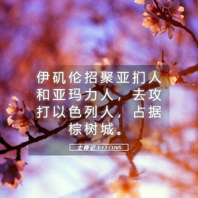 Picture 05 - 士 师 记 3:13 CUVS - 伊 矶 伦 招 聚 亚 扪 人 和 亚 玛 力 - Bible Verse Picture