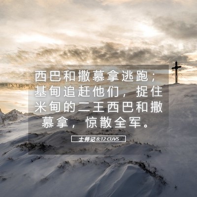 Picture 05 - 士 师 记 8:12 CUVS - 西 巴 和 撒 慕 拿 逃 跑 ； 基 甸 追 - Bible Verse Picture