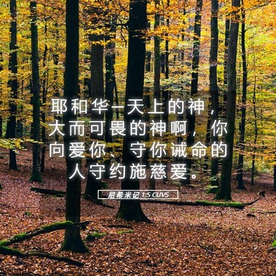 Picture 05 - 尼 希 米 记 1:5 CUVS - 耶 和 华 ─ 天 上 的 神 ， 大 而 可 - Bible Verse Picture