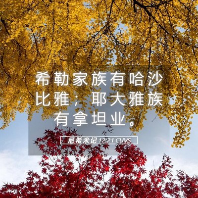 Picture 05 - 尼 希 米 记 12:21 CUVS - 希 勒 家 族 有 哈 沙 比 雅 ； 耶 大 - Bible Verse Picture