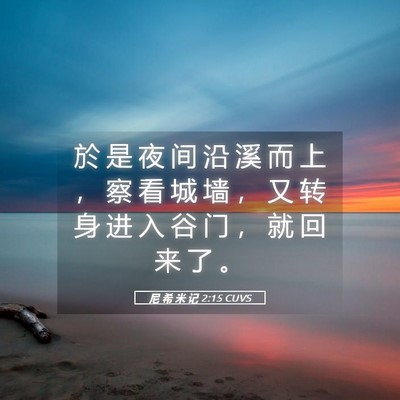 Picture 05 - 尼 希 米 记 2:15 CUVS - 於 是 夜 间 沿 溪 而 上 ， 察 看 城 - Bible Verse Picture