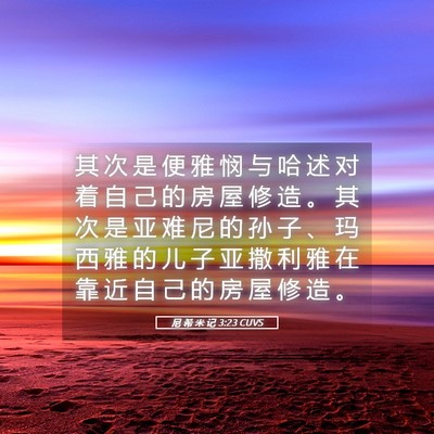Picture 05 - 尼 希 米 记 3:23 CUVS - 其 次 是 便 雅 悯 与 哈 述 对 着 自 - Bible Verse Picture