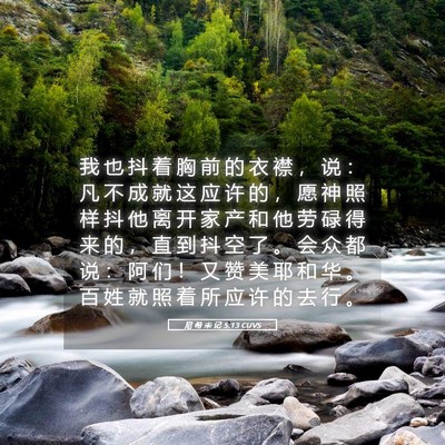 Picture 05 - 尼 希 米 记 5:13 CUVS - 我 也 抖 着 胸 前 的 衣 襟 ， 说 ： - Bible Verse Picture
