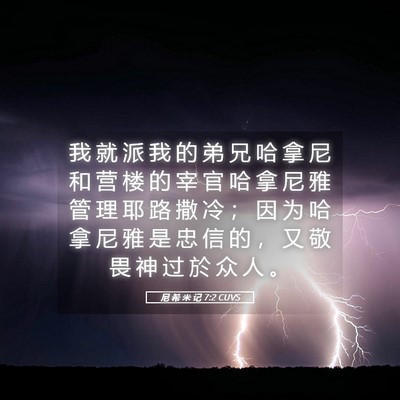 Picture 05 - 尼 希 米 记 7:2 CUVS - 我 就 派 我 的 弟 兄 哈 拿 尼 和 营 - Bible Verse Picture