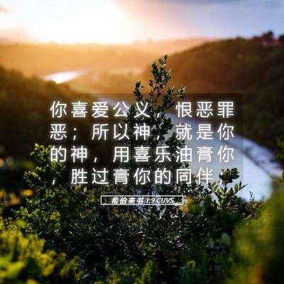 Picture 05 - 希 伯 来 书 1:9 CUVS - 你 喜 爱 公 义 ， 恨 恶 罪 恶 ； 所 - Bible Verse Picture