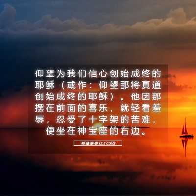 Picture 05 - 希 伯 来 书 12:2 CUVS - 仰 望 为 我 们 信 心 创 始 成 终 的 - Bible Verse Picture