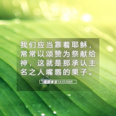 Picture 05 - 希 伯 来 书 13:15 CUVS - 我 们 应 当 靠 着 耶 稣 ， 常 常 以 - Bible Verse Picture
