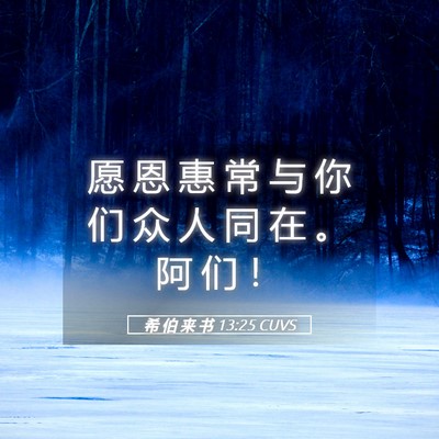 Picture 05 - 希 伯 来 书 13:25 CUVS - 愿 恩 惠 常 与 你 们 众 人 同 在 。 - Bible Verse Picture