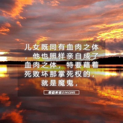Picture 05 - 希 伯 来 书 2:14 CUVS - 儿 女 既 同 有 血 肉 之 体 ， 他 也 - Bible Verse Picture