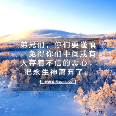 Picture 05 - 希 伯 来 书 3:12 CUVS - 弟 兄 们 ， 你 们 要 谨 慎 ， 免 得 - Bible Verse Picture