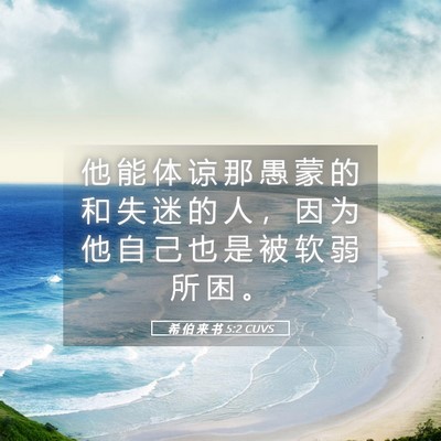 Picture 05 - 希 伯 来 书 5:2 CUVS - 他 能 体 谅 那 愚 蒙 的 和 失 迷 的 - Bible Verse Picture