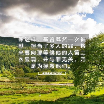 Picture 05 - 希 伯 来 书 9:28 CUVS - 像 这 样 ， 基 督 既 然 一 次 被 献 - Bible Verse Picture