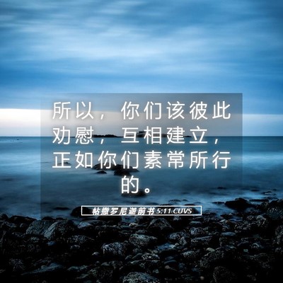 Picture 05 - 帖 撒 罗 尼 迦 前 书 5:11 CUVS - 所 以 ， 你 们 该 彼 此 劝 慰 ， 互 - Bible Verse Picture