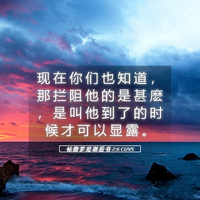 Picture 05 - 帖 撒 罗 尼 迦 后 书 2:6 CUVS - 现 在 你 们 也 知 道 ， 那 拦 阻 他 - Bible Verse Picture