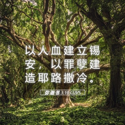 Picture 05 - 弥 迦 书 3:10 CUVS - 以 人 血 建 立 锡 安 ， 以 罪 孽 建 - Bible Verse Picture