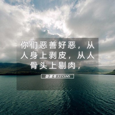 Picture 05 - 弥 迦 书 3:2 CUVS - 你 们 恶 善 好 恶 ， 从 人 身 上 剥 - Bible Verse Picture