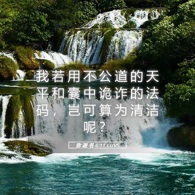 Picture 05 - 弥 迦 书 6:11 CUVS - 我 若 用 不 公 道 的 天 平 和 囊 中 - Bible Verse Picture