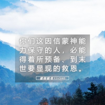 Picture 05 - 彼 得 前 书 1:5 CUVS - 你 们 这 因 信 蒙 神 能 力 保 守 的 - Bible Verse Picture