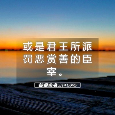 Picture 05 - 彼 得 前 书 2:14 CUVS - 或 是 君 王 所 派 罚 恶 赏 善 的 臣 - Bible Verse Picture