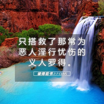 Picture 05 - 彼 得 后 书 2:7 CUVS - 只 搭 救 了 那 常 为 恶 人 淫 行 忧 - Bible Verse Picture