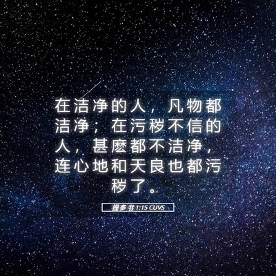Picture 05 - 提 多 书 1:15 CUVS - 在 洁 净 的 人 ， 凡 物 都 洁 净 ； - Bible Verse Picture