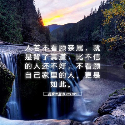 Picture 05 - 提 摩 太 前 书 5:8 CUVS - 人 若 不 看 顾 亲 属 ， 就 是 背 了 - Bible Verse Picture