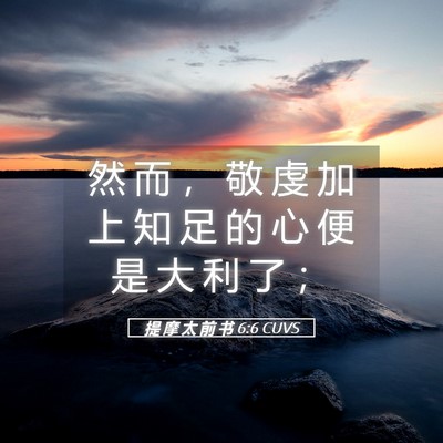 Picture 05 - 提 摩 太 前 书 6:6 CUVS - 然 而 ， 敬 虔 加 上 知 足 的 心 便 - Bible Verse Picture
