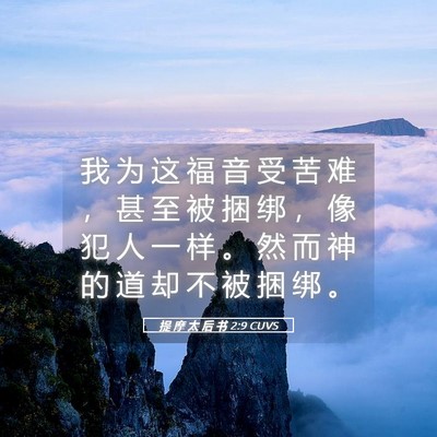 Picture 05 - 提 摩 太 后 书 2:9 CUVS - 我 为 这 福 音 受 苦 难 ， 甚 至 被 - Bible Verse Picture