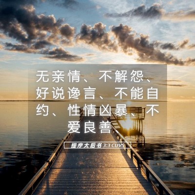 Picture 05 - 提 摩 太 后 书 3:3 CUVS - 无 亲 情 、 不 解 怨 、 好 说 谗 言 - Bible Verse Picture