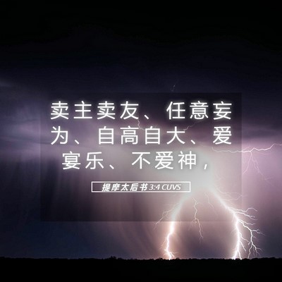 Picture 05 - 提 摩 太 后 书 3:4 CUVS - 卖 主 卖 友 、 任 意 妄 为 、 自 高 - Bible Verse Picture
