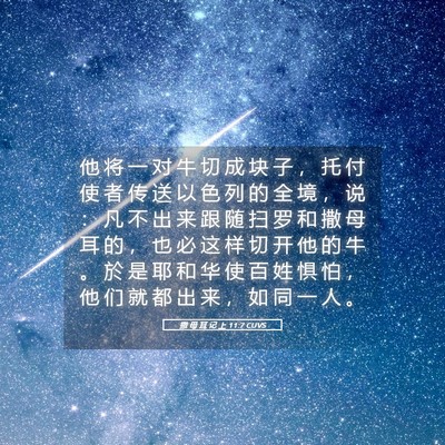 Picture 05 - 撒 母 耳 记 上 11:7 CUVS - 他 将 一 对 牛 切 成 块 子 ， 托 付 - Bible Verse Picture