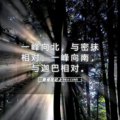 Picture 05 - 撒 母 耳 记 上 14:5 CUVS - 一 峰 向 北 ， 与 密 抹 相 对 ， 一 - Bible Verse Picture