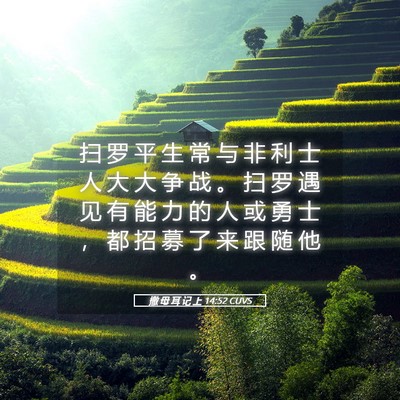 Picture 05 - 撒 母 耳 记 上 14:52 CUVS - 扫 罗 平 生 常 与 非 利 士 人 大 大 - Bible Verse Picture