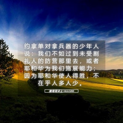 Picture 05 - 撒 母 耳 记 上 14:6 CUVS - 约 拿 单 对 拿 兵 器 的 少 年 人 说 - Bible Verse Picture