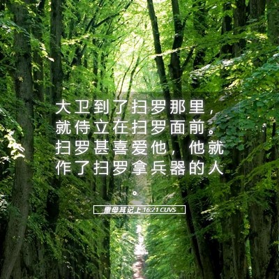 Picture 05 - 撒 母 耳 记 上 16:21 CUVS - 大 卫 到 了 扫 罗 那 里 ， 就 侍 立 - Bible Verse Picture