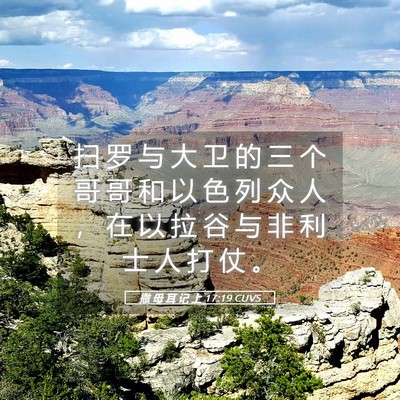 Picture 05 - 撒 母 耳 记 上 17:19 CUVS - 扫 罗 与 大 卫 的 三 个 哥 哥 和 以 - Bible Verse Picture