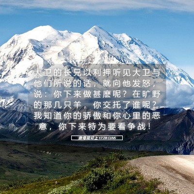 Picture 05 - 撒 母 耳 记 上 17:28 CUVS - 大 卫 的 长 兄 以 利 押 听 见 大 卫 - Bible Verse Picture