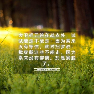 Picture 05 - 撒 母 耳 记 上 17:39 CUVS - 大 卫 把 刀 跨 在 战 衣 外 ， 试 试 - Bible Verse Picture