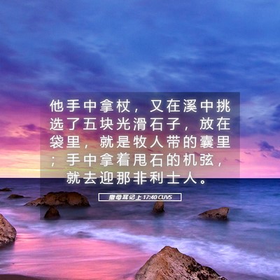 Picture 05 - 撒 母 耳 记 上 17:40 CUVS - 他 手 中 拿 杖 ， 又 在 溪 中 挑 选 - Bible Verse Picture