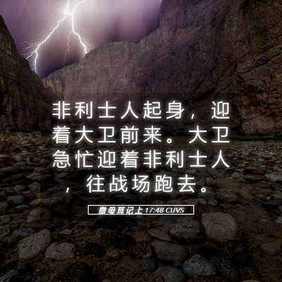 Picture 05 - 撒 母 耳 记 上 17:48 CUVS - 非 利 士 人 起 身 ， 迎 着 大 卫 前 - Bible Verse Picture